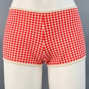 MIU MIU Size S Red Cream Viscose Gingham Elastic Waistband Shorts